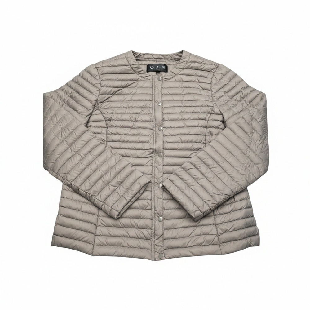C+D+M Women's Large Down‎ Puffer Jacket Taupe Quilted Lightweight Full Zip Coat